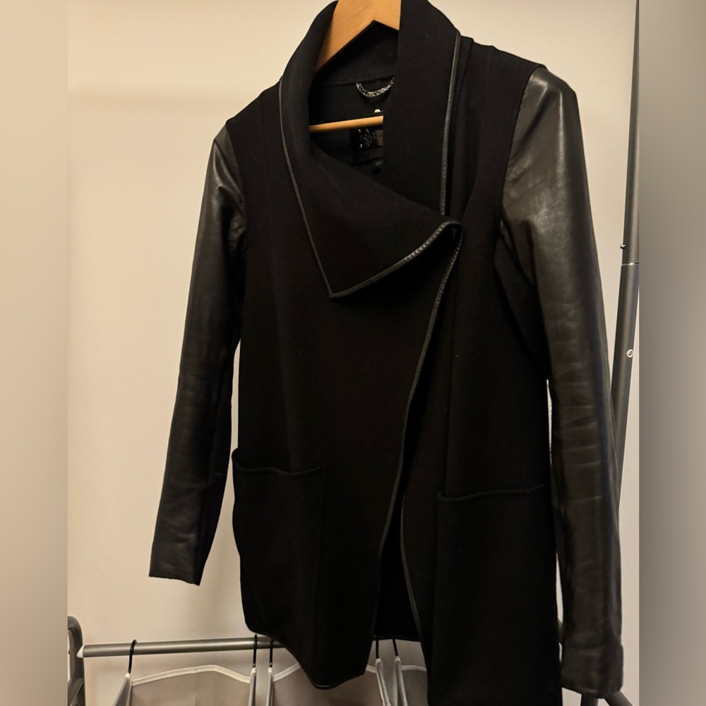 Mackage Black coat with real leather sleeves - size XS